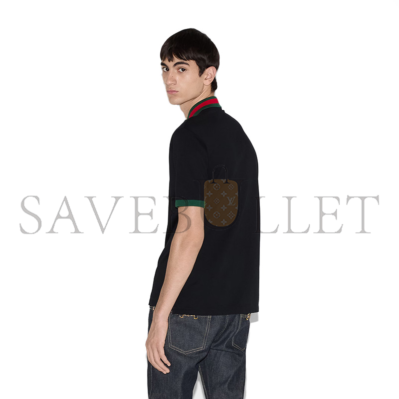 G*u*i cotton piquet polo with web collar 701735